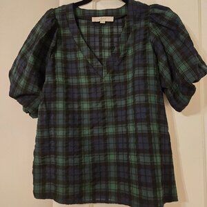 Loft XS Blue Plaid Blouse